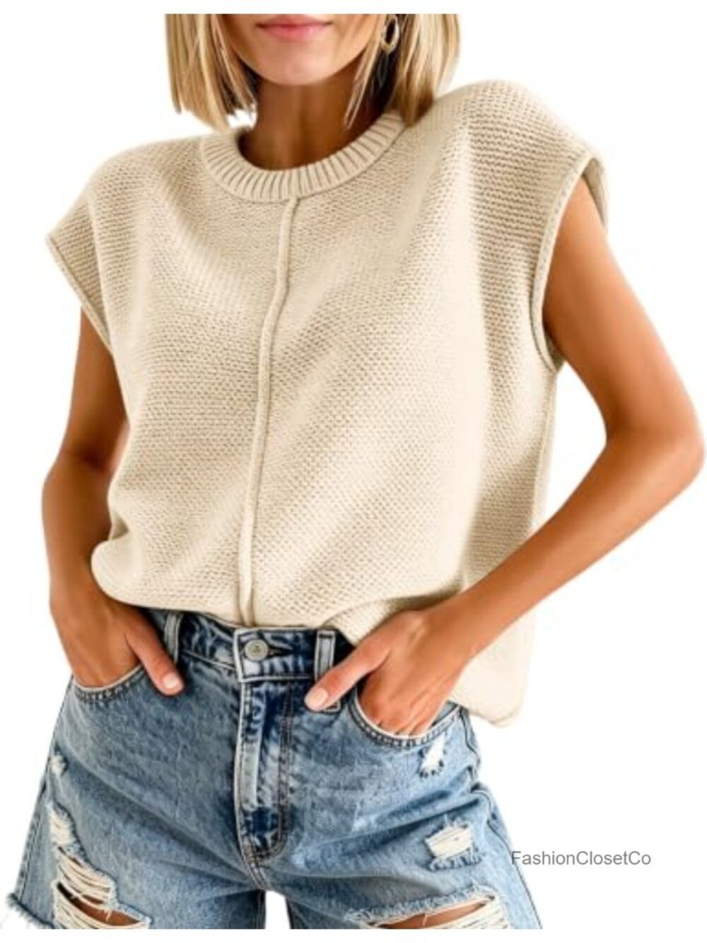 Women's Sleeveless Sweater Vest Crew Neck Lightweight Knit Top